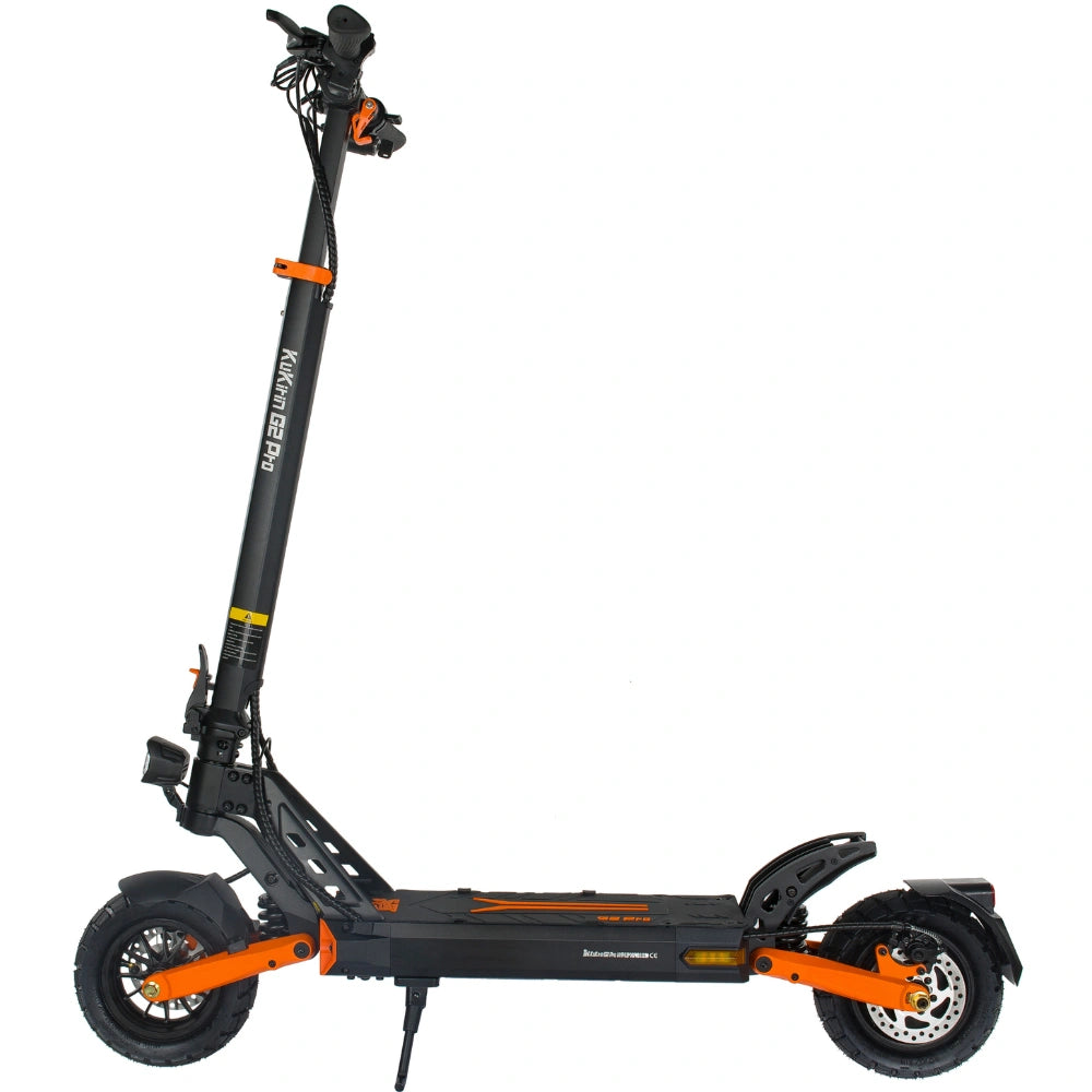 KuKirin G2 Pro foldable electric scooter black orange, 600W rated motor, max 45km/h speed, 58km range, dual spring suspension, 9-inch inflatable vacuum tires, IP54 waterproof city commuter e-scooter