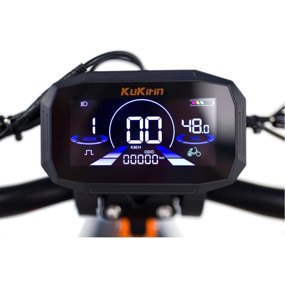 KuKirin G2 Pro full color LED digital dashboard, shows speed, mileage, battery voltage, gear mode and fault indicator for foldable e-scooter
