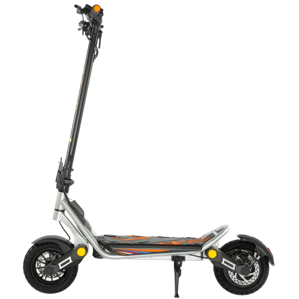 KuKirin A1 electric scooter right side view, showing upright frame, 10-inch vacuum tires, and foldable stem design
