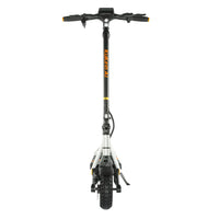 Front view of KuKirin A1 electric scooter, displaying handlebar, front tire, and LED headlight housing