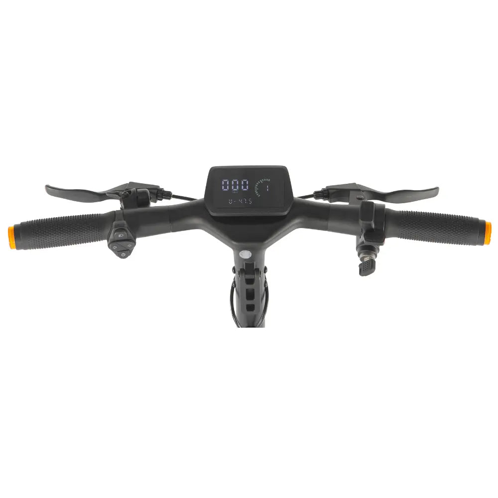 KuKirin A1 electric scooter handlebar with smart LED display, showing speed, battery level, and mileage at a glance