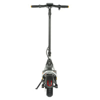 Rear view of KuKirin A1 scooter, featuring bright U-shaped taillight, rear disc brake, and rugged vacuum tire