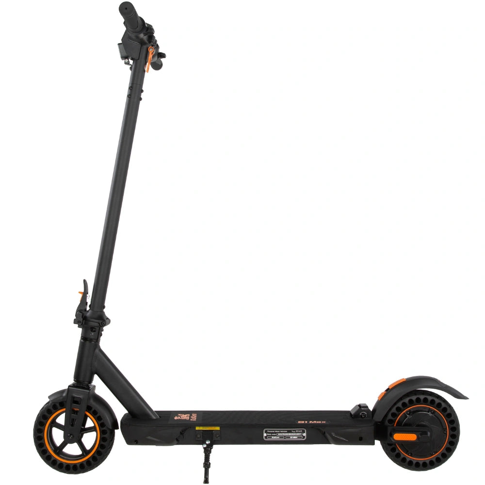 KuKirin S1 Max electric scooter side view, showing upright frame, honeycomb tires, and foldable stem design